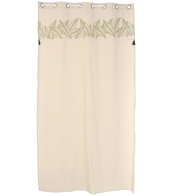 Set de 2 cortinas de algodón beige con estampado de hojas verdes