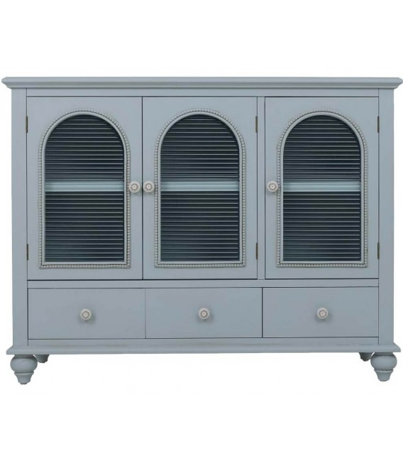 Aparador pequeño azul grisáceo con puertas de cristal estilo romántico 1