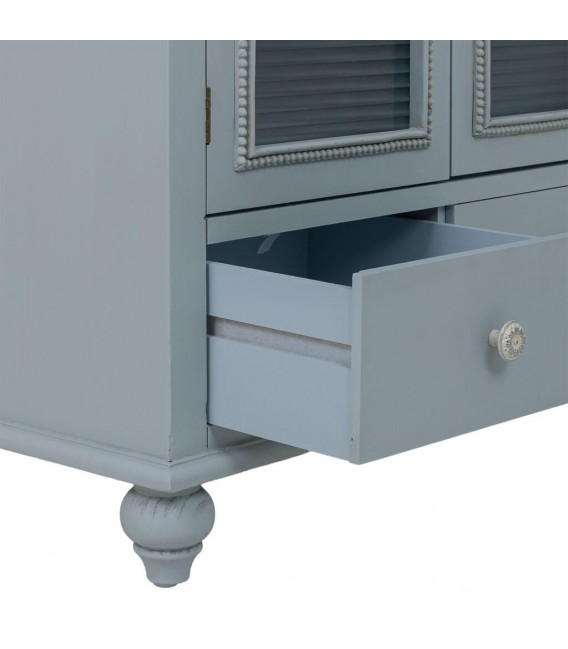 Aparador pequeño azul grisáceo con puertas de cristal estilo romántico 5