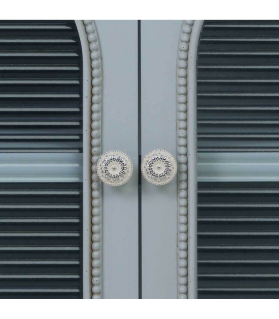 Aparador pequeño azul grisáceo con puertas de cristal estilo romántico 2