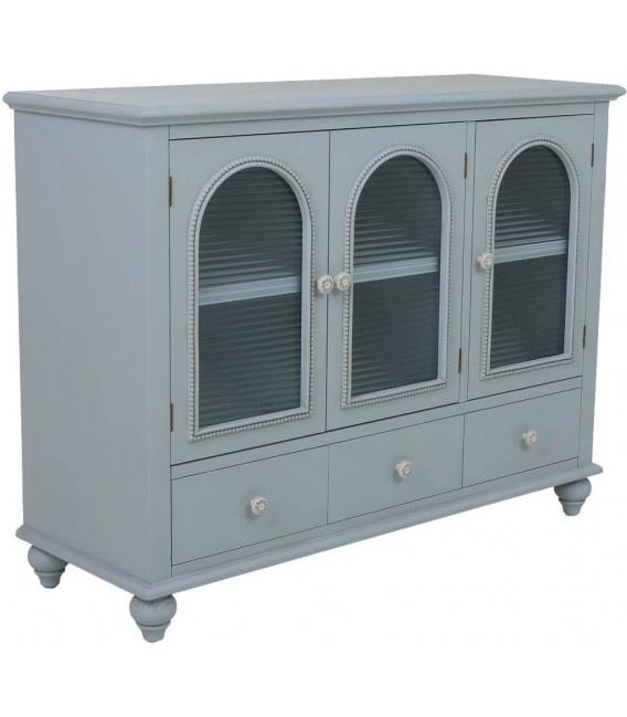 Aparador pequeño azul grisáceo con puertas de cristal estilo romántico