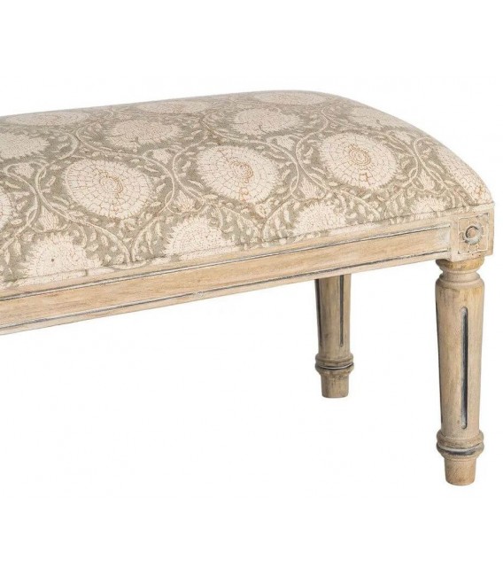 Banco pie de cama tapizado floral en tonos beige y gris 1