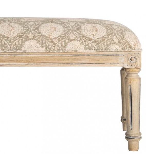 Banco pie de cama tapizado floral en tonos beige y gris 2