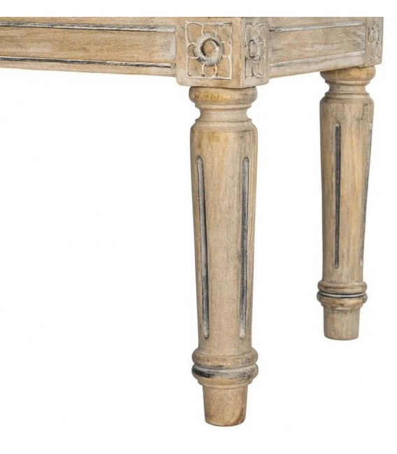 Banco pie de cama tapizado floral en tonos beige y gris 3