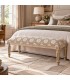 Banco pie de cama tapizado floral en tonos beige y gris Mdmhogar