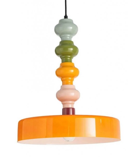 Lámpara de techo retro de cristal naranja con detalles multicolor