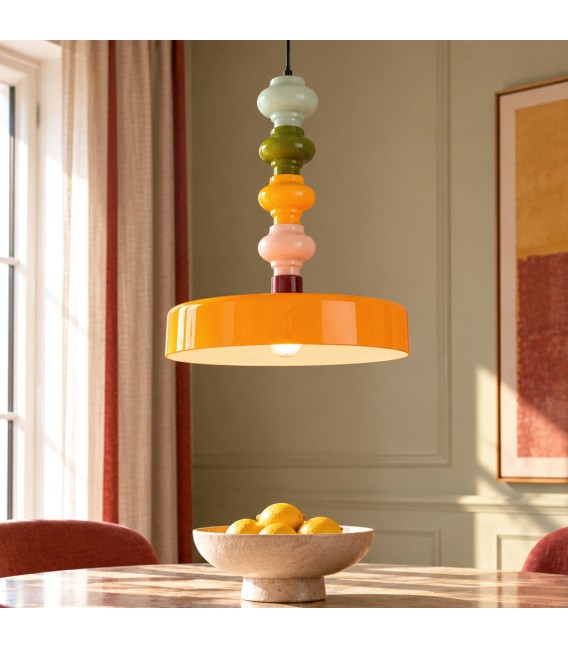 Lámpara de techo retro de cristal naranja con detalles multicolor Mdmhogar