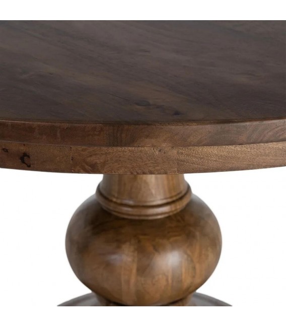 Mesa de comedor redonda fija de madera maciza nogal con pie central 3