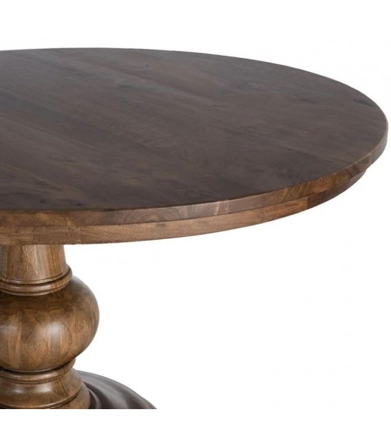 Mesa de comedor redonda fija de madera maciza nogal con pie central 4