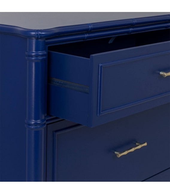 Cómoda pequeña azul eléctrico estilo art déco con tiradores dorados 3