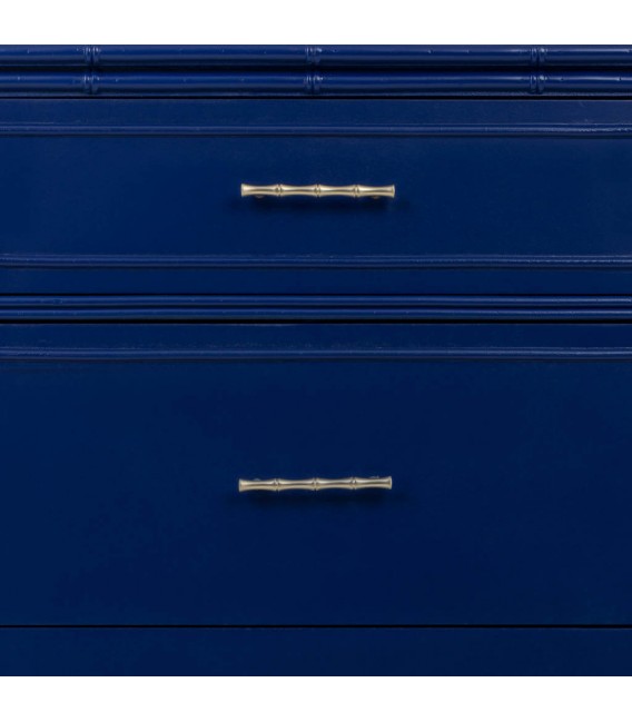 Cómoda pequeña azul eléctrico estilo art déco con tiradores dorados 4
