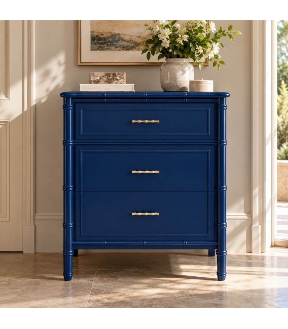 Cómoda pequeña azul eléctrico estilo art déco con tiradores dorados mdmhogar