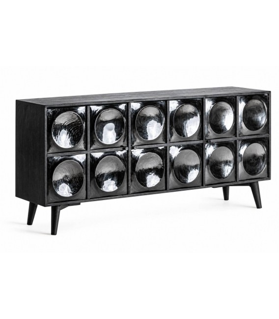 Aparador negro de madera de mango con relieves circulares industrial 1
