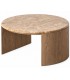 Mesa de centro redonda de mármol beige y madera natural contemporánea