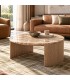 Mesa de centro redonda de mármol beige y madera natural contemporánea mdmhogar