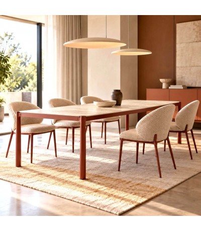 Mesa de comedor rectangular grande tapa de piedra efecto travertino Mdmhogar