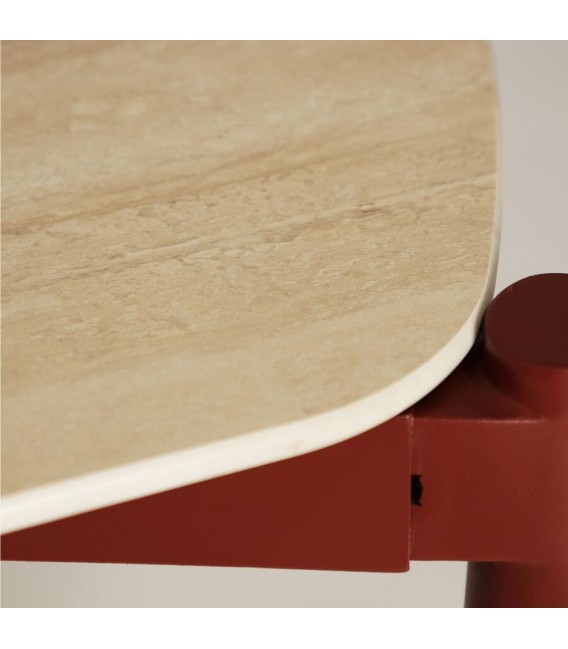 Mesa de comedor rectangular grande tapa de piedra efecto travertino 1