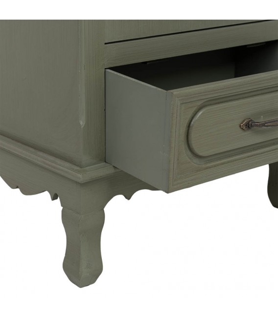 Vitrina estrecha clásica verde oliva con puerta de cristal y cajón 3