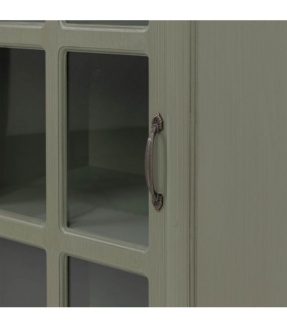 Vitrina estrecha clásica verde oliva con puerta de cristal y cajón 5