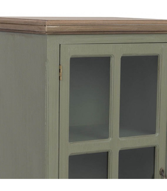Vitrina estrecha clásica verde oliva con puerta de cristal y cajón 6