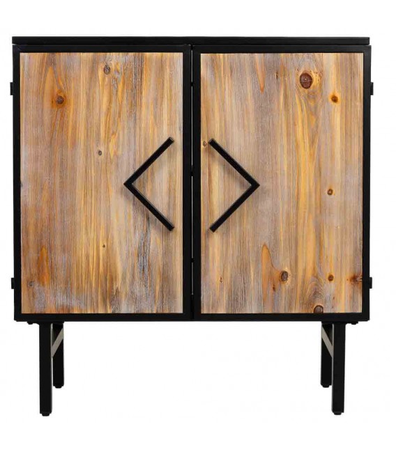 Taquillón industrial de madera envejecida y metal negro