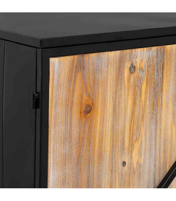 Taquillón industrial de madera envejecida y metal negro 4