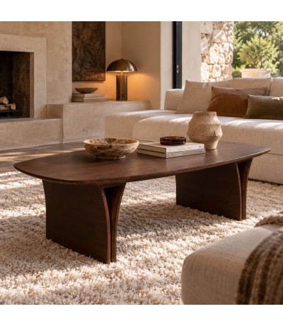 Mesa de centro de madera de acacia nogal oscuro estilo contemporáneo Mdmhogar