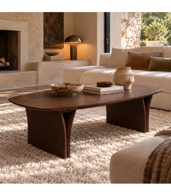 Mesa de centro de madera de acacia nogal oscuro estilo contemporáneo Mdmhogar