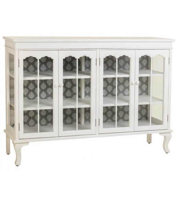 Aparador clásico blanco envejecido con puertas de cristal decoradas 1