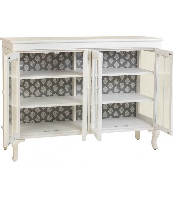 Aparador clásico blanco envejecido con puertas de cristal decoradas 2