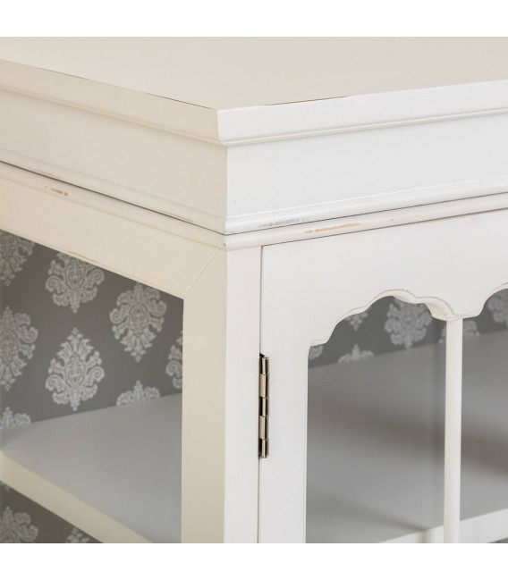 Aparador clásico blanco envejecido con puertas de cristal decoradas 3