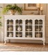 Aparador clásico blanco envejecido con puertas de cristal decoradas mdmhogar