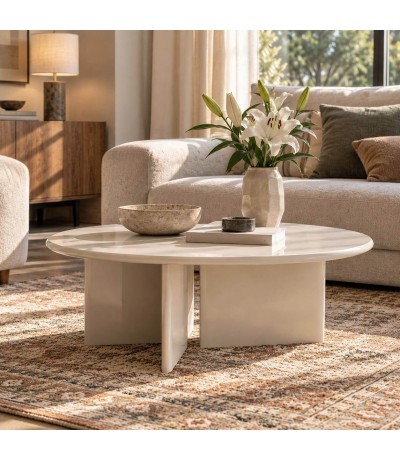 Mesa de centro contemporánea lacada en beige satinado con base curva Mdmhogar