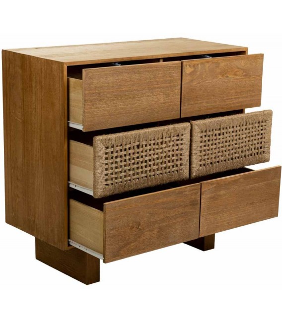 Cómoda pequeña de madera natural y cuerda trenzada estilo oriental 3