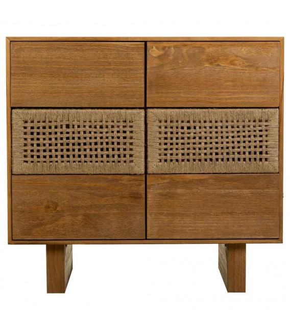 Cómoda pequeña de madera natural y cuerda trenzada estilo oriental 1