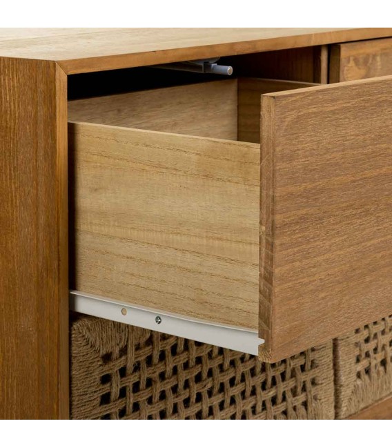 Cómoda pequeña de madera natural y cuerda trenzada estilo oriental 4