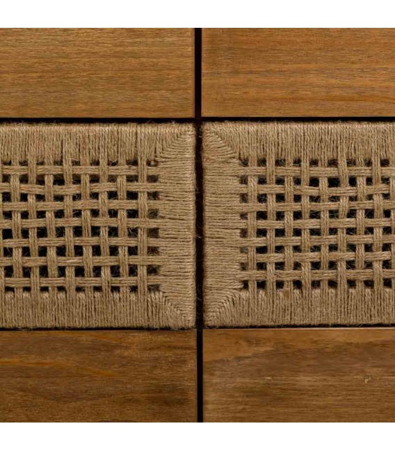 Cómoda pequeña de madera natural y cuerda trenzada estilo oriental 2