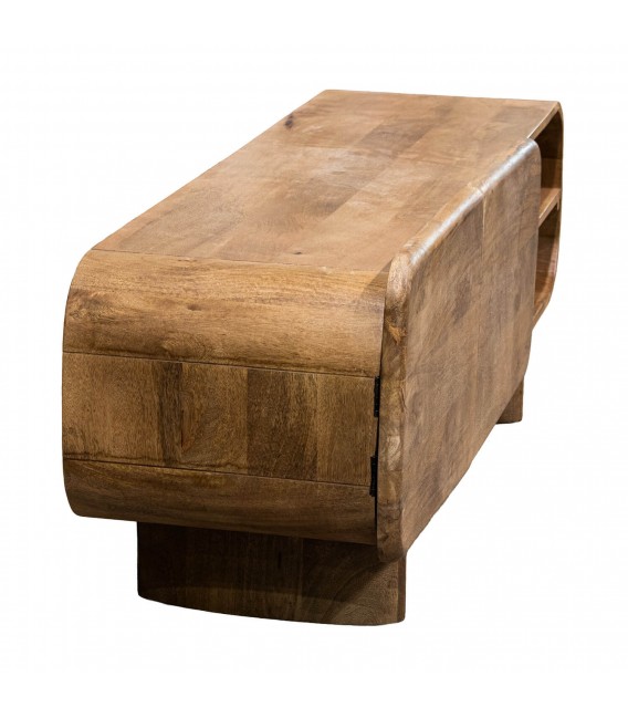 Mueble de TV de mango natural con diseño curvado estilo boho 3