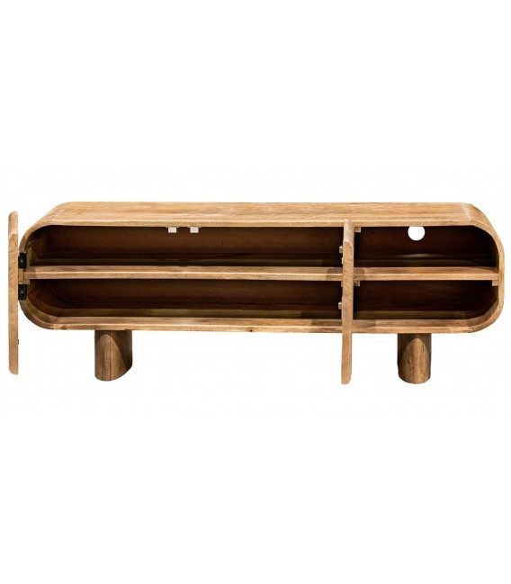 Mueble de TV de mango natural con diseño curvado estilo boho 2