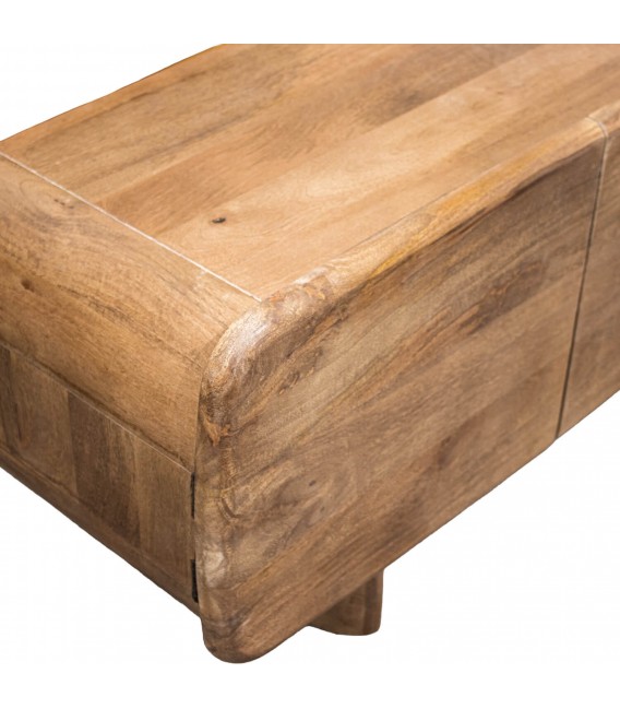 Mueble de TV de mango natural con diseño curvado estilo boho 4