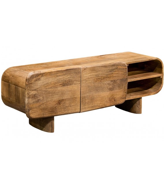 Mueble de TV de mango natural con diseño curvado estilo boho 1