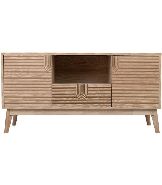 Mueble de TV madera natural acanalada estilo art déco 1