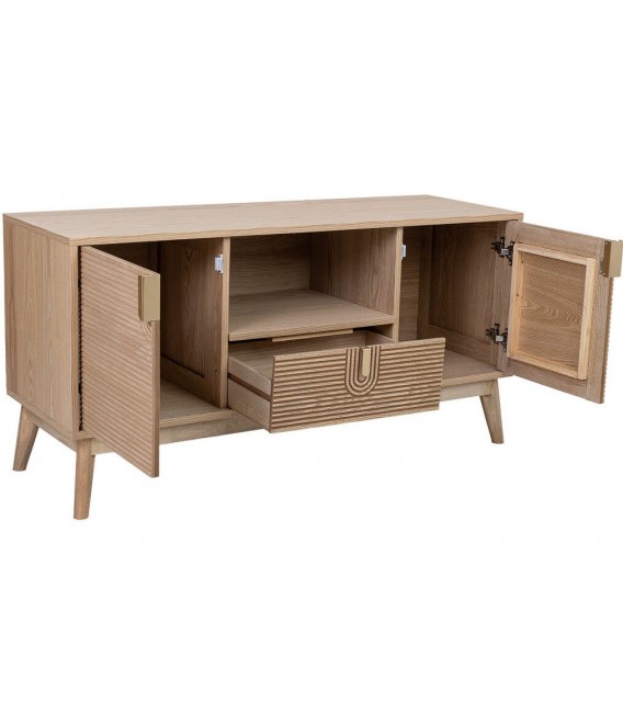 Mueble de TV madera natural acanalada estilo art déco 2