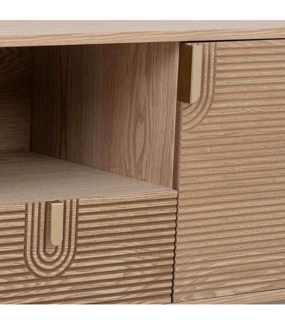 Mueble de TV madera natural acanalada estilo art déco 4