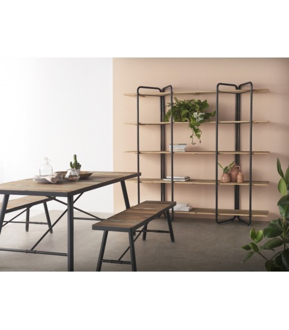 Estantería industrial alta con 5 baldas de madera estructura metálica.
