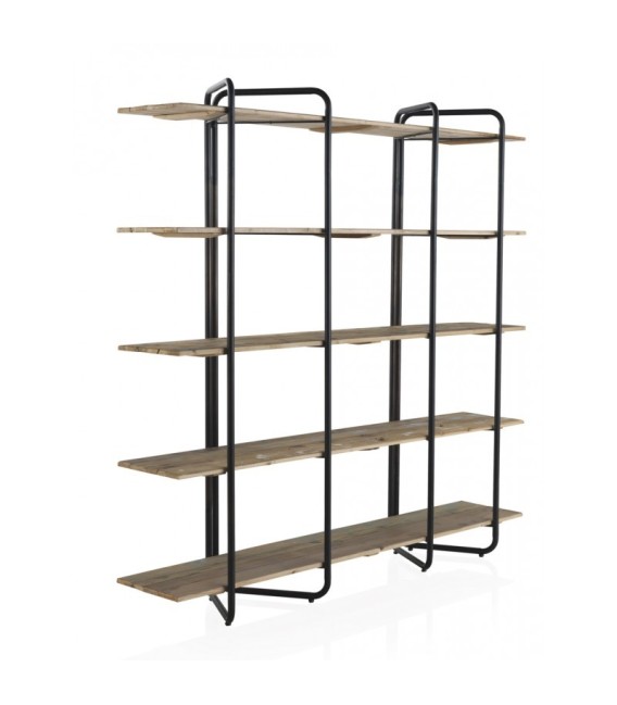 Estantería industrial alta con 5 baldas de madera estructura metálica. Mdmhogar