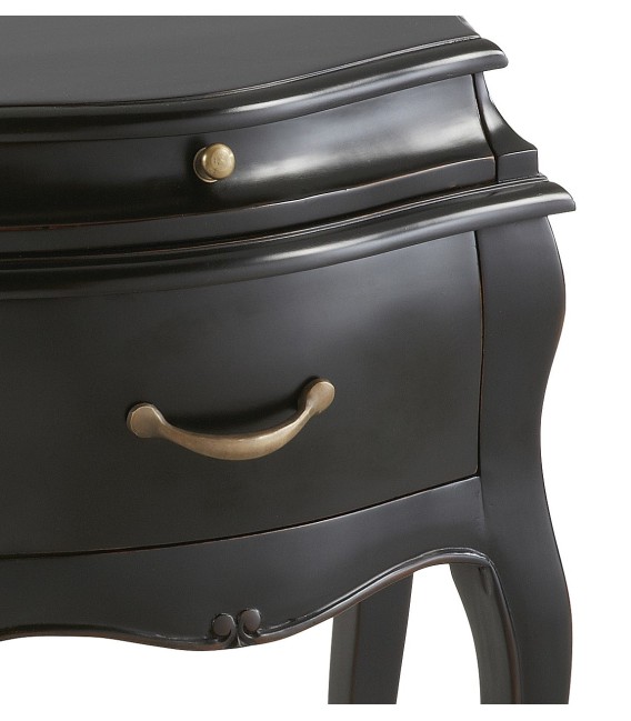 Mesita clásica negra con madera tallada y tiradores oro viejo. 1