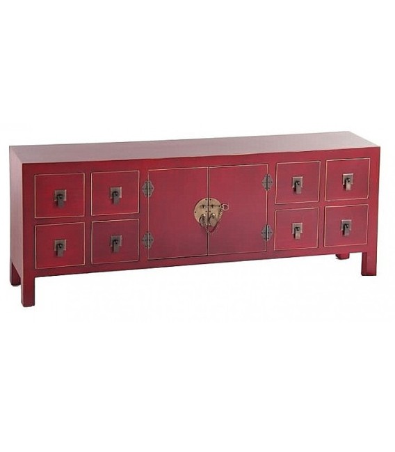 MUEBLE 8 CAJONES ROJO LACRE MADERA 