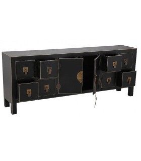 Mueble de TV negro detalles dorados, estilo oriental gran capacidad.
