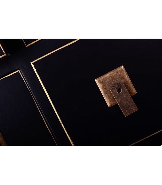 Mueble de TV negro detalles dorados, estilo oriental gran capacidad.2